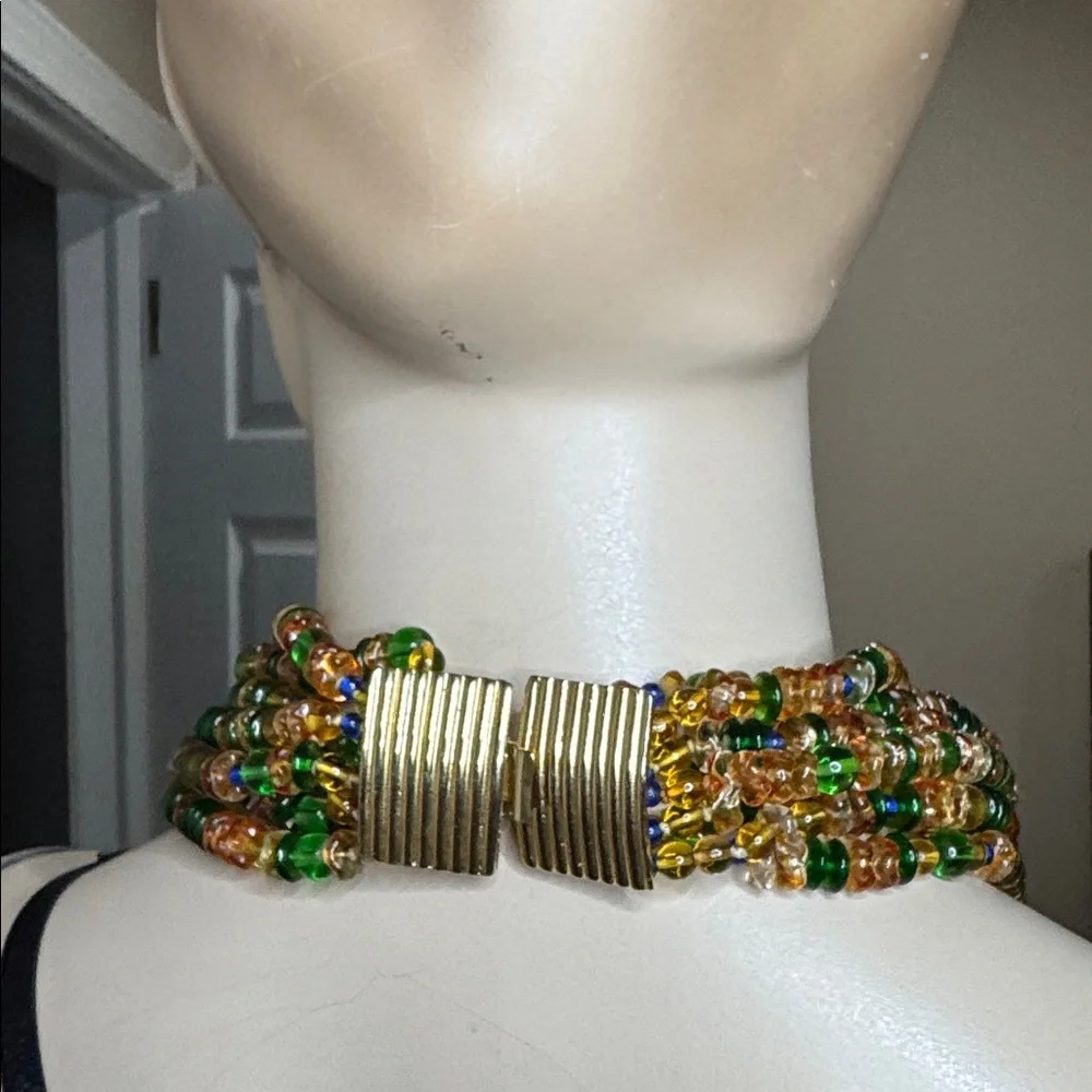 Vintage Glass Beaded Cloisonné Pendant Necklace